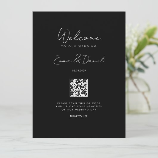 Willkommen QR Code Black Wedding Galerie (Stehend Vorderseite)