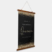 Willkommen Quinceanera Gold Glitzer Name Black Wandteppich Mit Holzrahmen (Gewinkelt)