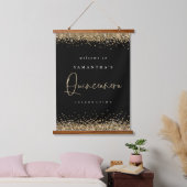 Willkommen Quinceanera Gold Glitzer Name Black Wandteppich Mit Holzrahmen (Schlafzimmer)