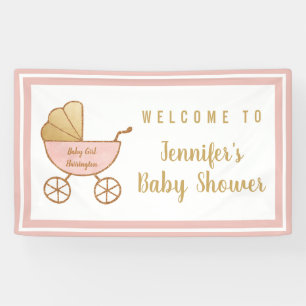 Willkommen Retro Carriage Pink Girl Babydusche Banner