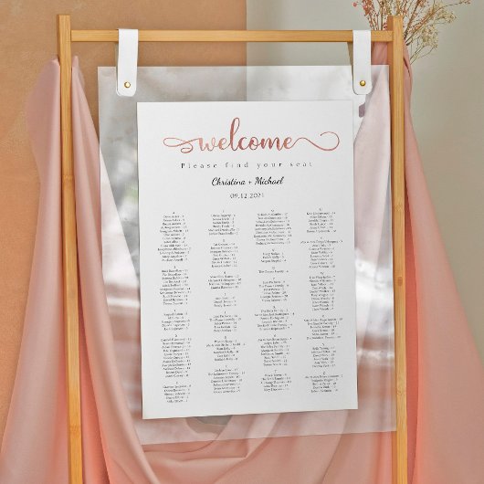 Willkommen Rose Gold Alphabetische Sitzkarten Poster