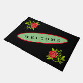 WILLKOMMEN ROSE SCHWARZ NEUES FUßMATTE (Schrägansicht)