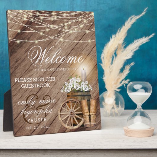 Willkommen - Rustikales Holzfass & Streichelampen Fotoplatte (Seite)