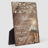 Willkommen - Rustikales Holzfässchen und weiße Blü Fotoplatte (Seite)