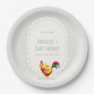 Willkommen Sage Cottagecore Hahn Küken Babyparty Pappteller