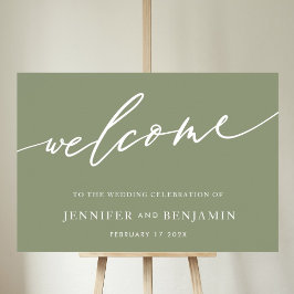 willkommen | Sage Green Calligraphy Simple Wedding Poster