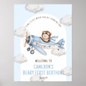 Willkommen Schild Teddybär Flugzeug zum ersten Geb (Vorne)