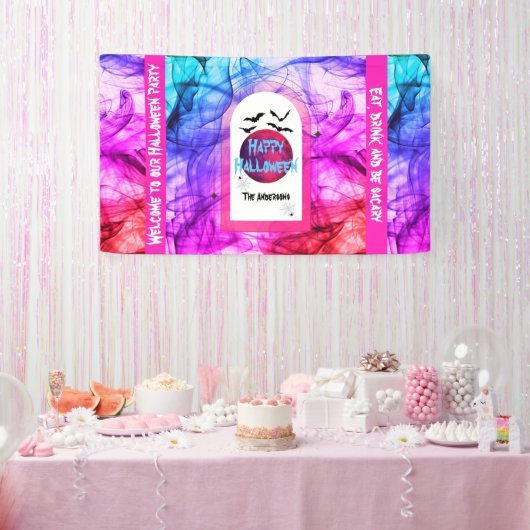 Willkommen Schwarz Lila Vollmond Fledermäuse Frohe Banner (Party)