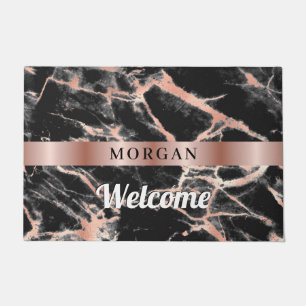 Willkommen, Schwarz & Rose Gold Marmordesign, Name Fußmatte