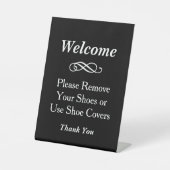 Willkommen Schwarz und Weiß Bitte Schuhe entfernen Sockelschild (Vorderseite)