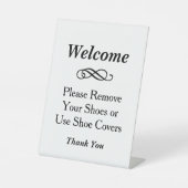 Willkommen Schwarz und Weiß Bitte Schuhe entfernen Sockelschild (Vorderseite)