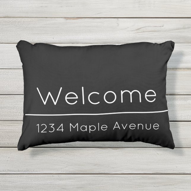 Willkommen Schwarz-Weiß-Adresse Kissen Für Draußen (Vorderseite)