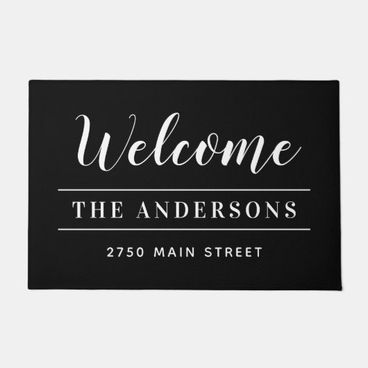Willkommen Schwarz/Weiß Personalisierter Familienn Fußmatte (Vorderseite)