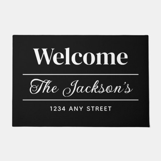 Willkommen Schwarz/Weiß Personalisierter Familienn Fußmatte (Vorderseite)