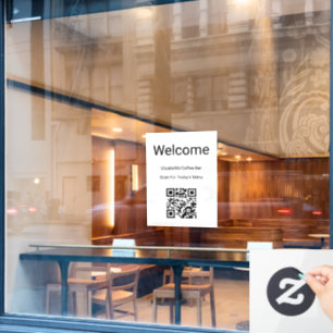 Willkommen Schwarz Weiß Scannen Sie den QR-Code fü Fensteraufkleber