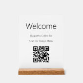 Willkommen Schwarz-weißer Scan-QR-Code für Menüvor Acrylschild (Vorderseite)