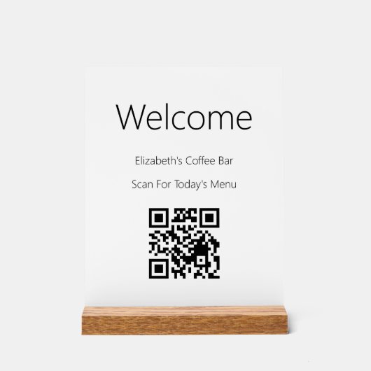 Willkommen Schwarz-weißer Scan-QR-Code für Menüvor Acrylschild (Vorderseite)