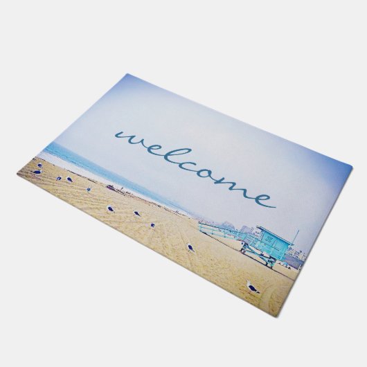 Willkommen Script Ocean Beach Sand Seagull Fußmatte (Schrägansicht)