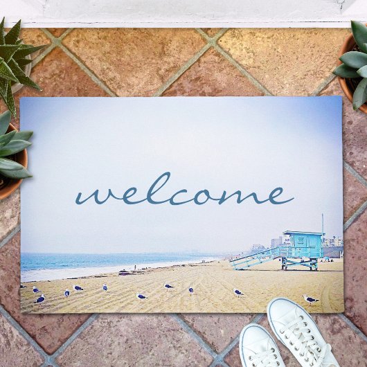 Willkommen Script Ocean Beach Sand Seagull Fußmatte
