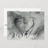 Willkommen Script Overlay Foto Baby Neuborn Birth Ankündigungspostkarte (Vorne/Hinten)