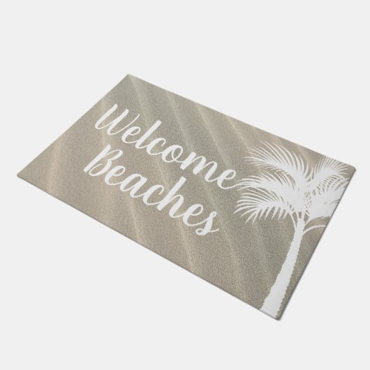 Willkommen setzt weiße Palme u. Sanddünen auf den Fußmatte (Schrägansicht)