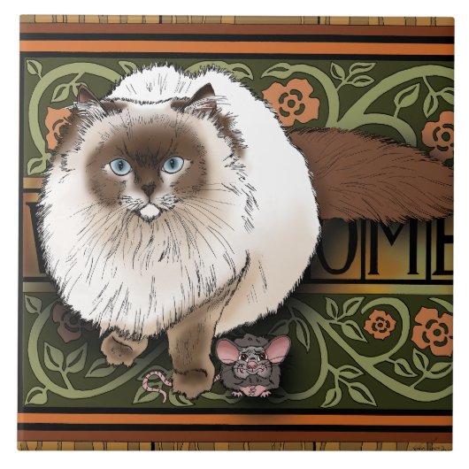 Willkommen Siamese Cat Mouse Fliese (Vorderseite)