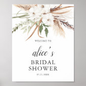 Willkommen Sign Boho Blume Pampa Grass Brautparty Poster (Vorne)
