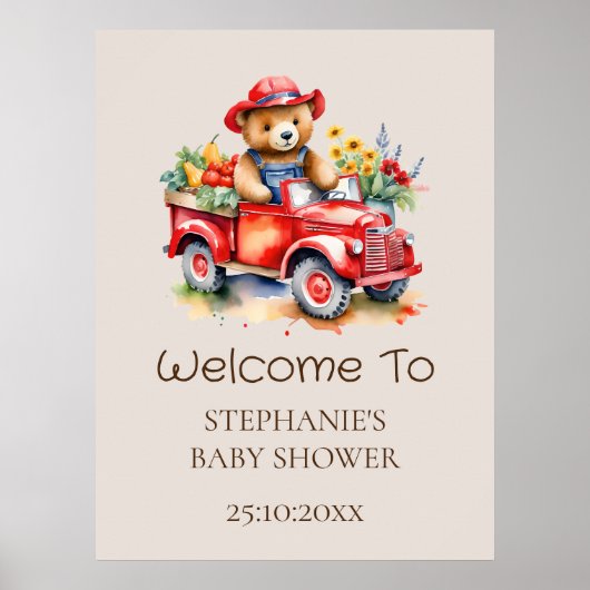 Willkommen Sign Cute Teddy Locale Grown Baby Showe Poster (Vorne)