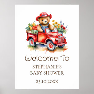 Willkommen Sign Cute Teddy Locale Grown Baby Showe Poster