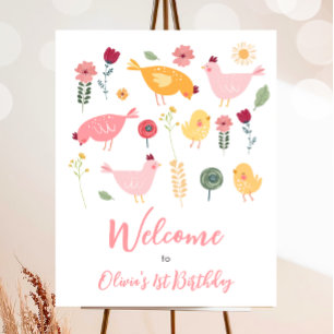 Willkommen Sign Little Chick Farm Barnyard Geburts Poster