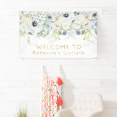 Willkommen Sixtieth Birthday Name White Florals Le Banner (Insitu)