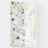 Willkommen Sixtieth Birthday Name White Florals Le Banner (Vertikal)