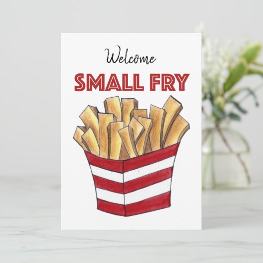Willkommen Small Fry French Fries New Baby Dusche Einladung (Stehend Vorderseite)