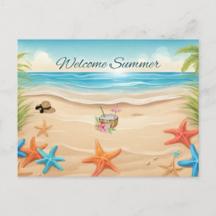 Willkommen Sommer Tropischer Strand, Seestern  Postkarte