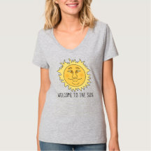 Willkommen Sonne Damen Basic V-Ausschnitt T-Shirt
