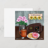 Willkommen, Sonnenblumen, Donuts und Kaffee (Vorne/Hinten)