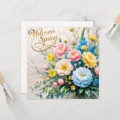 Willkommen Spring Floral Bouquet Karte (Vorderseite/Rückseite Beispiel)