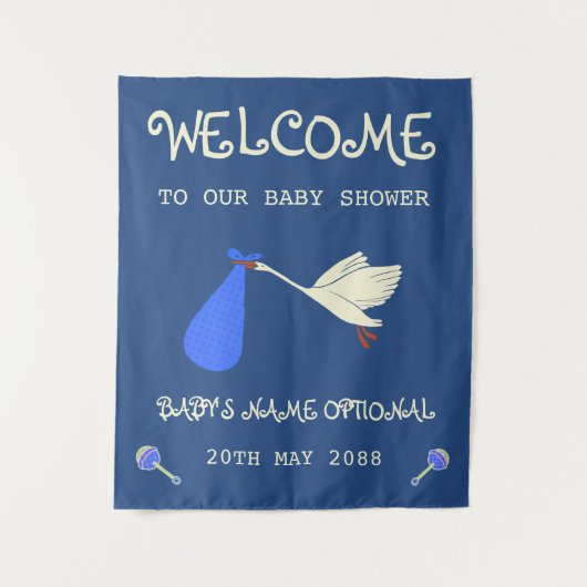 Willkommen Stork Baby Boy Blue and Cream Tapestory Wandteppich (Vorderseite)