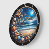 Willkommen Strand Muschel Große Wanduhr (Winkel)