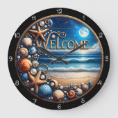 Willkommen Strand Muschel Große Wanduhr (Vorderseite)