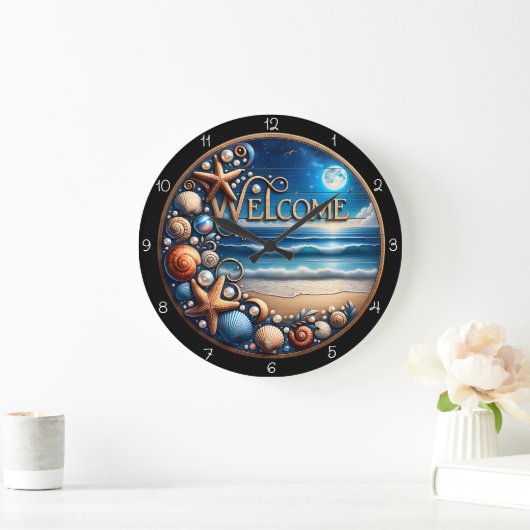 Willkommen Strand Muschel Große Wanduhr (Zuhause)