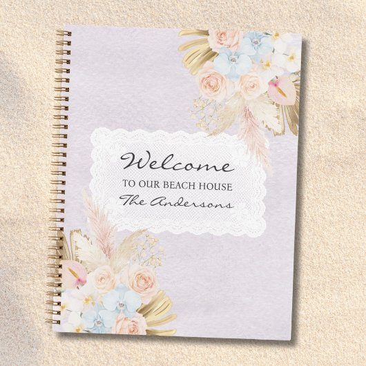 Willkommen Strandhaus Aquarell Florales Gästebuch Notizblock