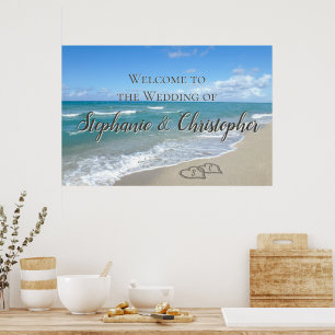 Willkommen Strandhochzeit Herzen im Sand Elegant Poster