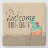 WILLKOMMEN Südwestkaktus Doppelseitiges Design Steinuntersetzer (Vorderseite)