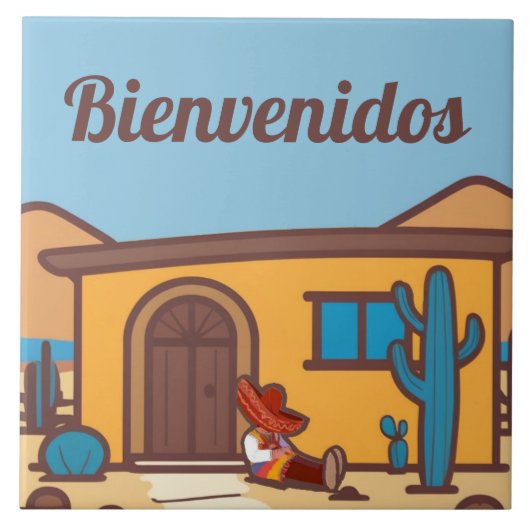 Willkommen Südwestliches Adobe-Haus Willkommenssch Fliese (Vorderseite)