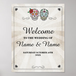 Willkommen Sugar Skulls Halloween-Schild Hochzeit Poster