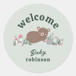 Willkommen Sweet Woodland Baby Bear Green Round Runder Aufkleber