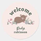 Willkommen Sweet Woodland Baby Bear Pink Round Runder Aufkleber (Vorderseite)