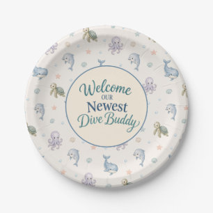 Willkommen Tauchbuddy Baby Shower Pappteller
