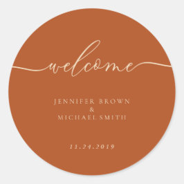 Willkommen Terracotta Hochzeitsfeier Runder Aufkleber